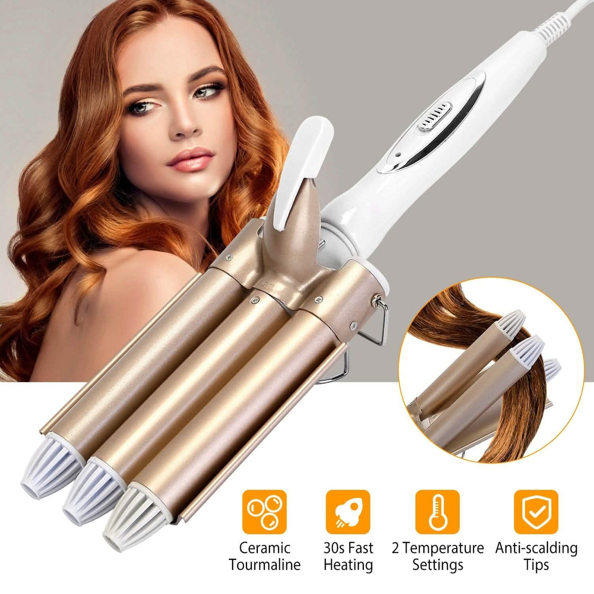 3-Barrel Curling Iron Wand Electric Hair Curler 1" Triple Hair Waver - A-1 Thread Vault