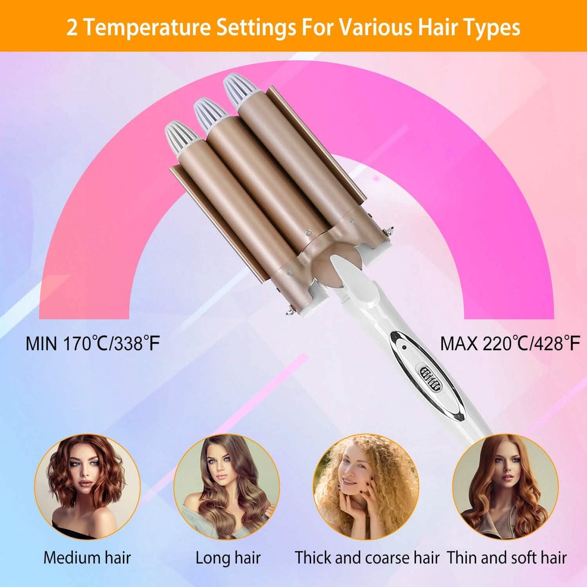 3-Barrel Curling Iron Wand Electric Hair Curler 1" Triple Hair Waver - A-1 Thread Vault