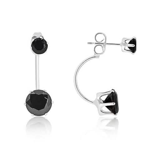 3 Carat Elegant Sterling Silver Black Round Elements Hanging Stud Earrings - A-1 Thread Vault