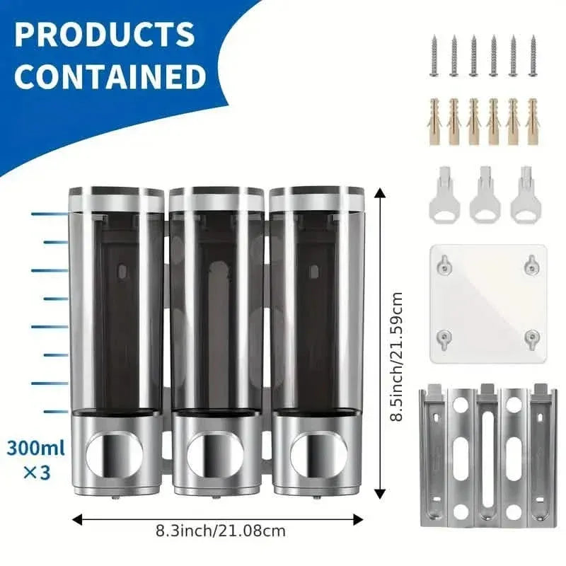 3-Chamber Shower Dispenser - Wall Mounted, No Leakage, No Drill - A-1 Thread Vault