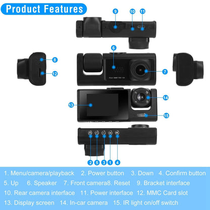 3 Channel Car DVR Dash Cam Video Recorder - A-1 Thread Vault
