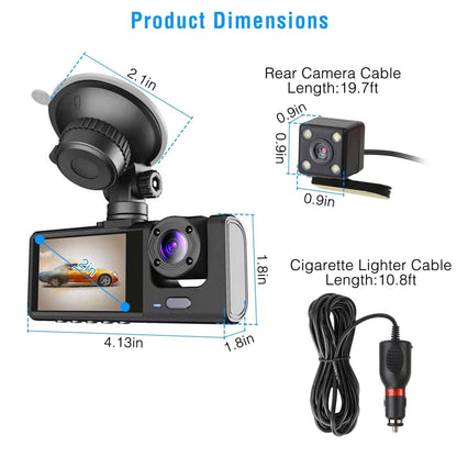 3 Channel Car DVR Dash Cam Video Recorder - A-1 Thread Vault