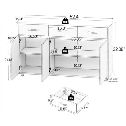 3 Drawer Sideboard Buffet Storage Cabinet - A-1 Thread Vault