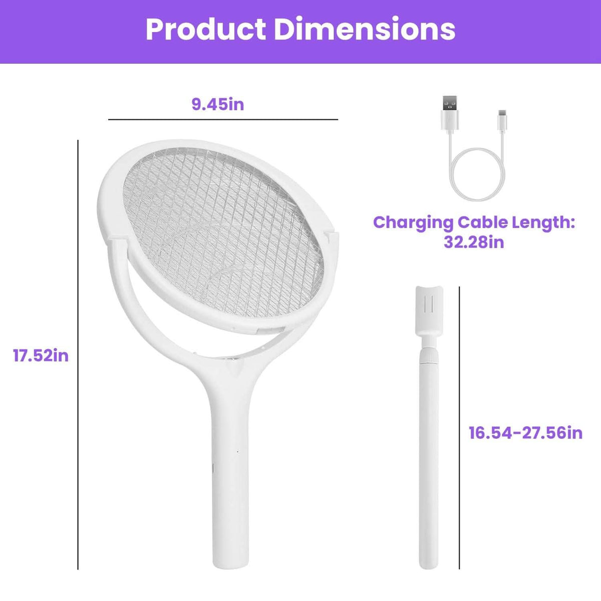 3-in-1 90º Rotating Electric Bug Zapper Racket - A-1 Thread Vault