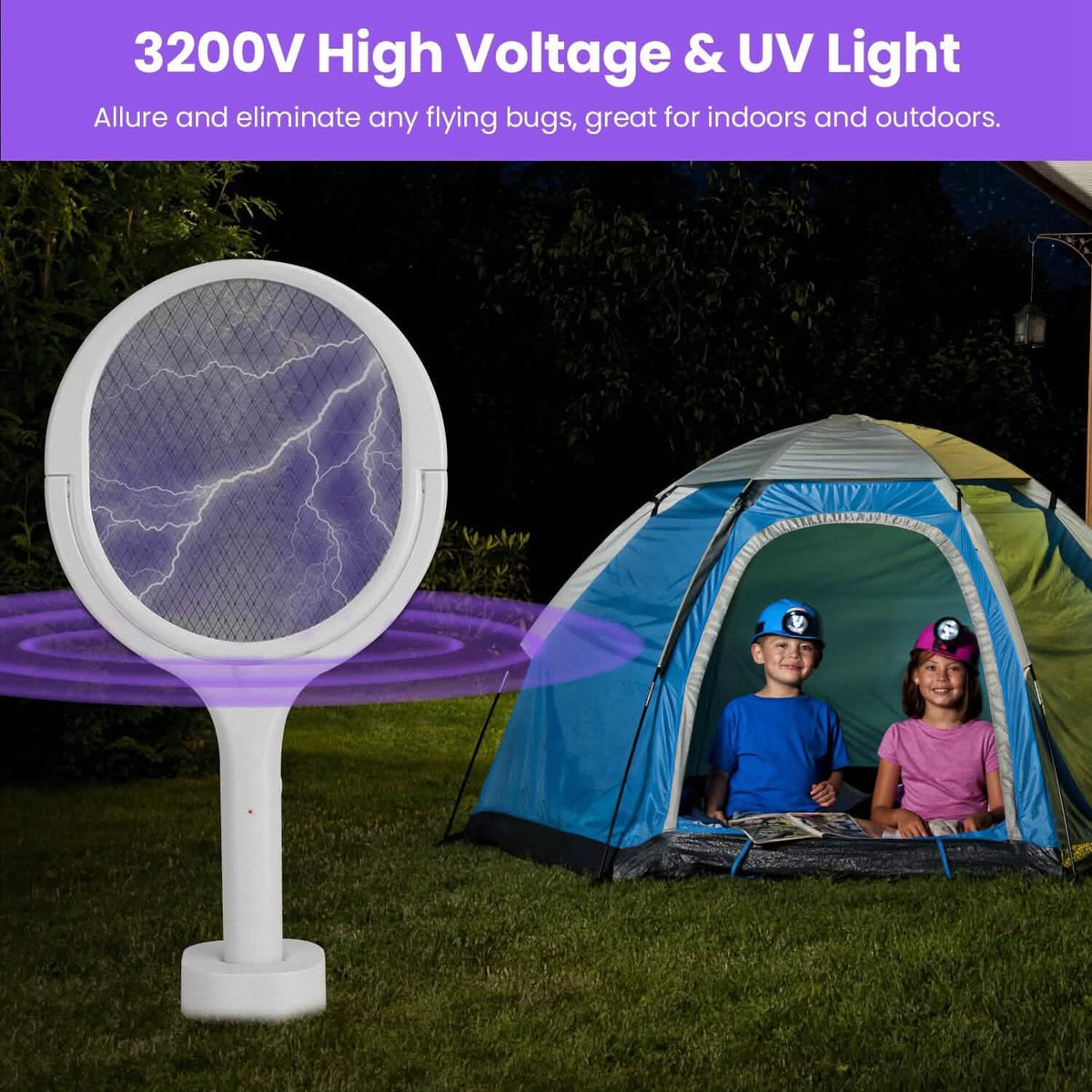 3-in-1 90º Rotating Electric Bug Zapper Racket - A-1 Thread Vault