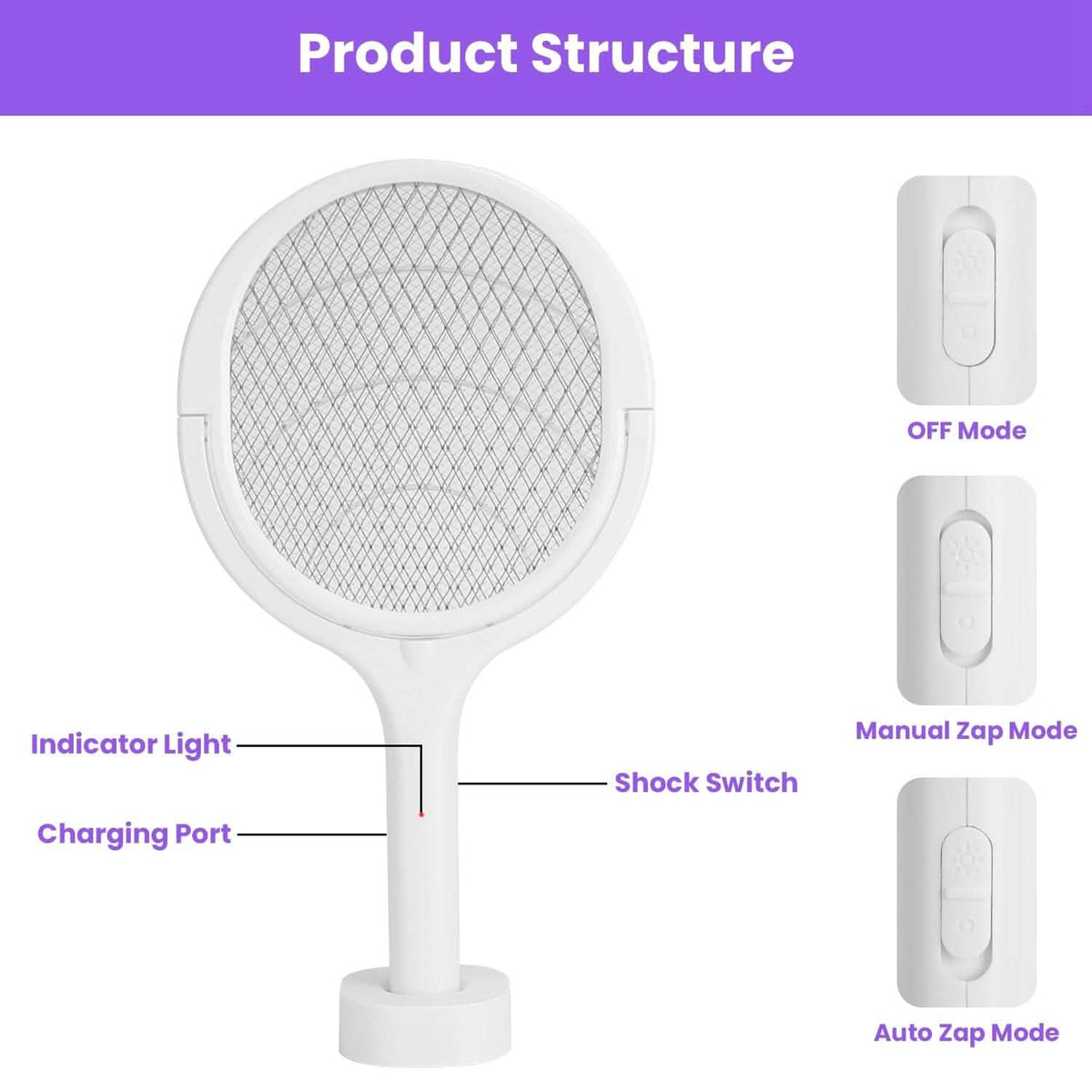 3-in-1 90º Rotating Electric Bug Zapper Racket - A-1 Thread Vault