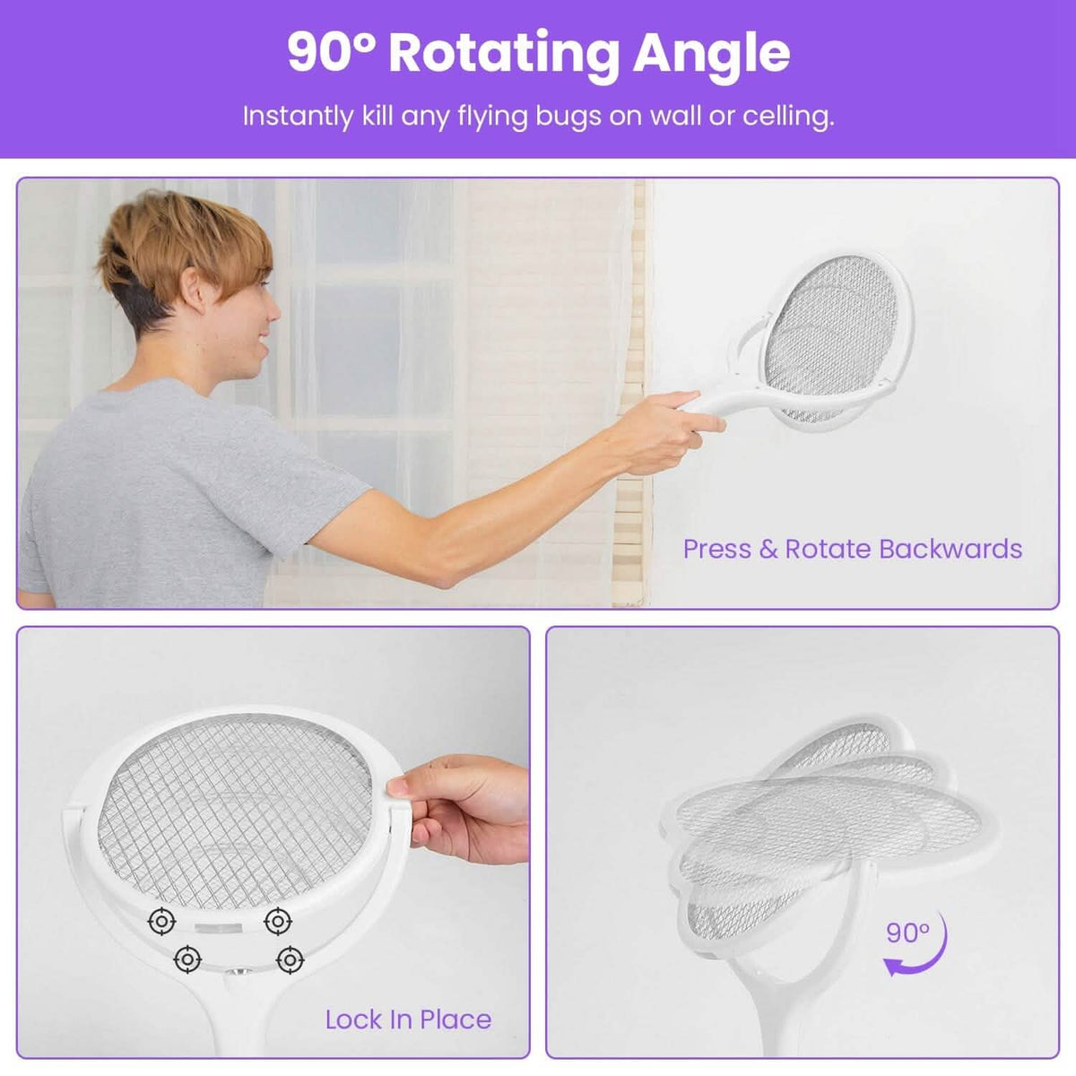 3-in-1 90º Rotating Electric Bug Zapper Racket - A-1 Thread Vault