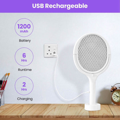 3-in-1 90º Rotating Electric Bug Zapper Racket - A-1 Thread Vault