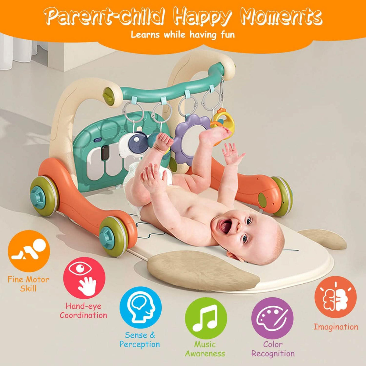 3-in-1 Baby Gym Playmat with Learning Walker for 0-12 Months Old - A-1 Thread Vault