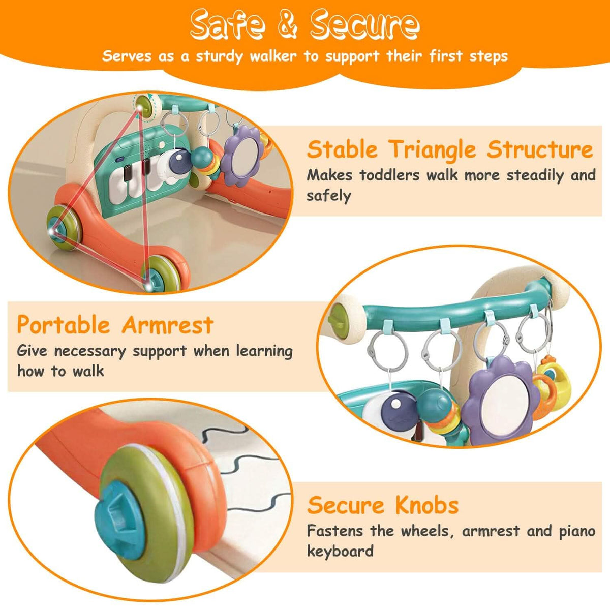 3-in-1 Baby Gym Playmat with Learning Walker for 0-12 Months Old - A-1 Thread Vault