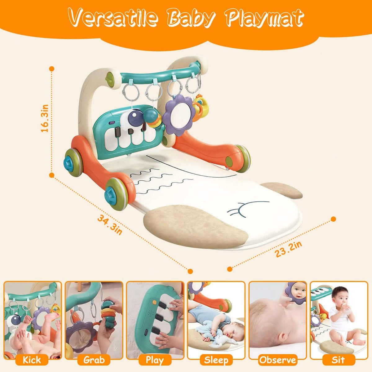 3-in-1 Baby Gym Playmat with Learning Walker for 0-12 Months Old - A-1 Thread Vault