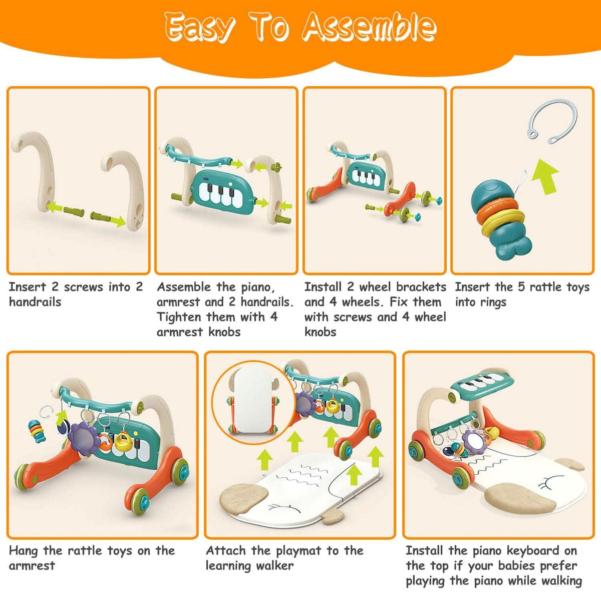 3-in-1 Baby Gym Playmat with Learning Walker for 0-12 Months Old - A-1 Thread Vault