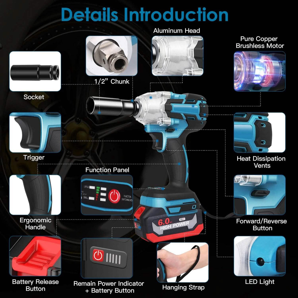 3-In-1 Cordless Electric Impact Wrench Drill Screwdriver with Brushless Motor Max 3450RPM Variable Speed - A-1 Thread Vault