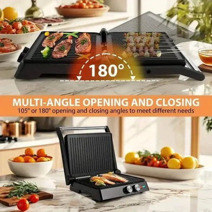 3-in-1 Electric Indoor Non-Stick Grill & Panini Press Sandwich Maker with Adjustable Temperature Control and Grease Tray - A-1 Thread Vault
