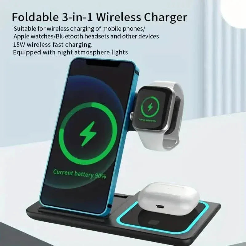 3-in-1 Folding Fast Wireless Charger Station - A-1 Thread Vault