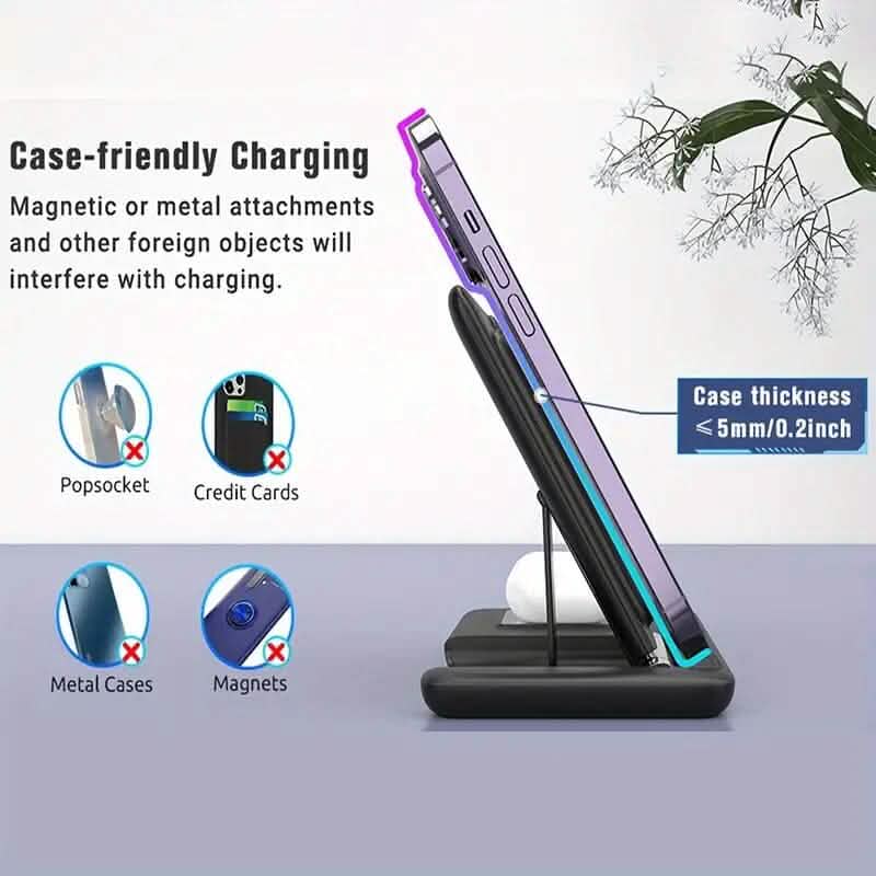 3-in-1 Wireless Charger Qi Fast 15W Charging Stand Pad - A-1 Thread Vault