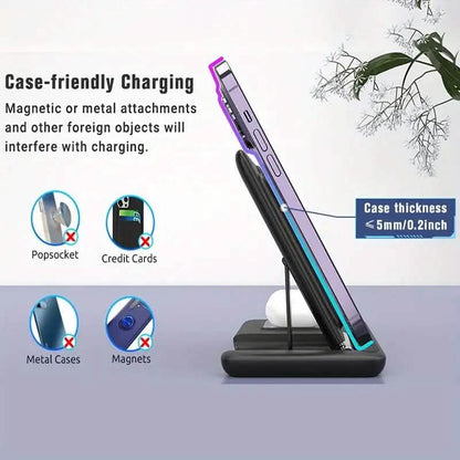 3-in-1 Wireless Charger Qi Fast 15W Charging Stand Pad - A-1 Thread Vault