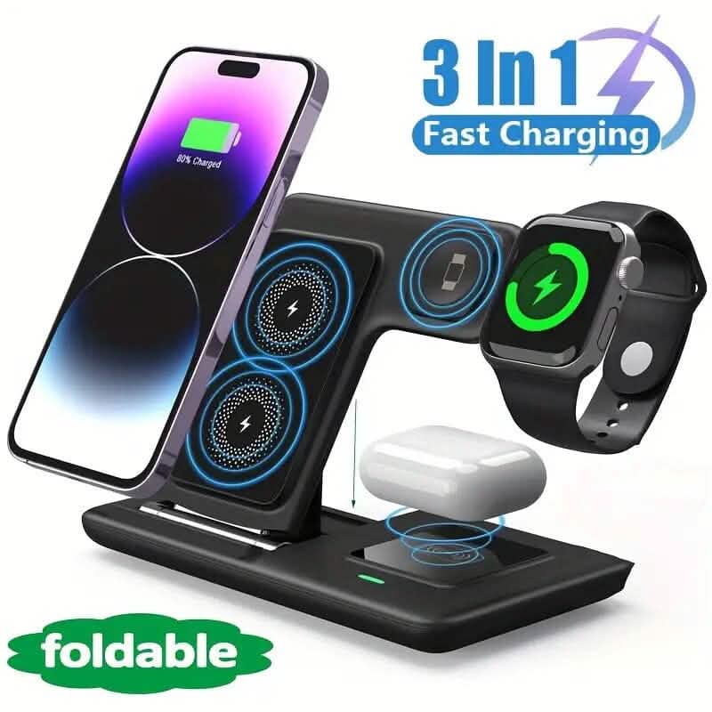 3-in-1 Wireless Charger Qi Fast 15W Charging Stand Pad - A-1 Thread Vault