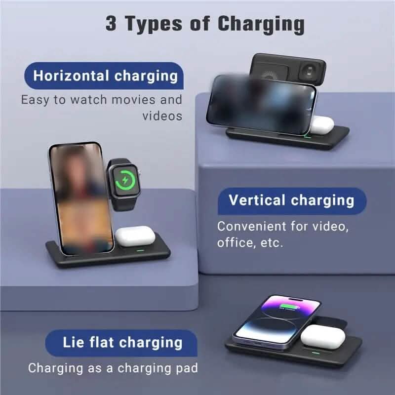 3-in-1 Wireless Charger Qi Fast 15W Charging Stand Pad - A-1 Thread Vault