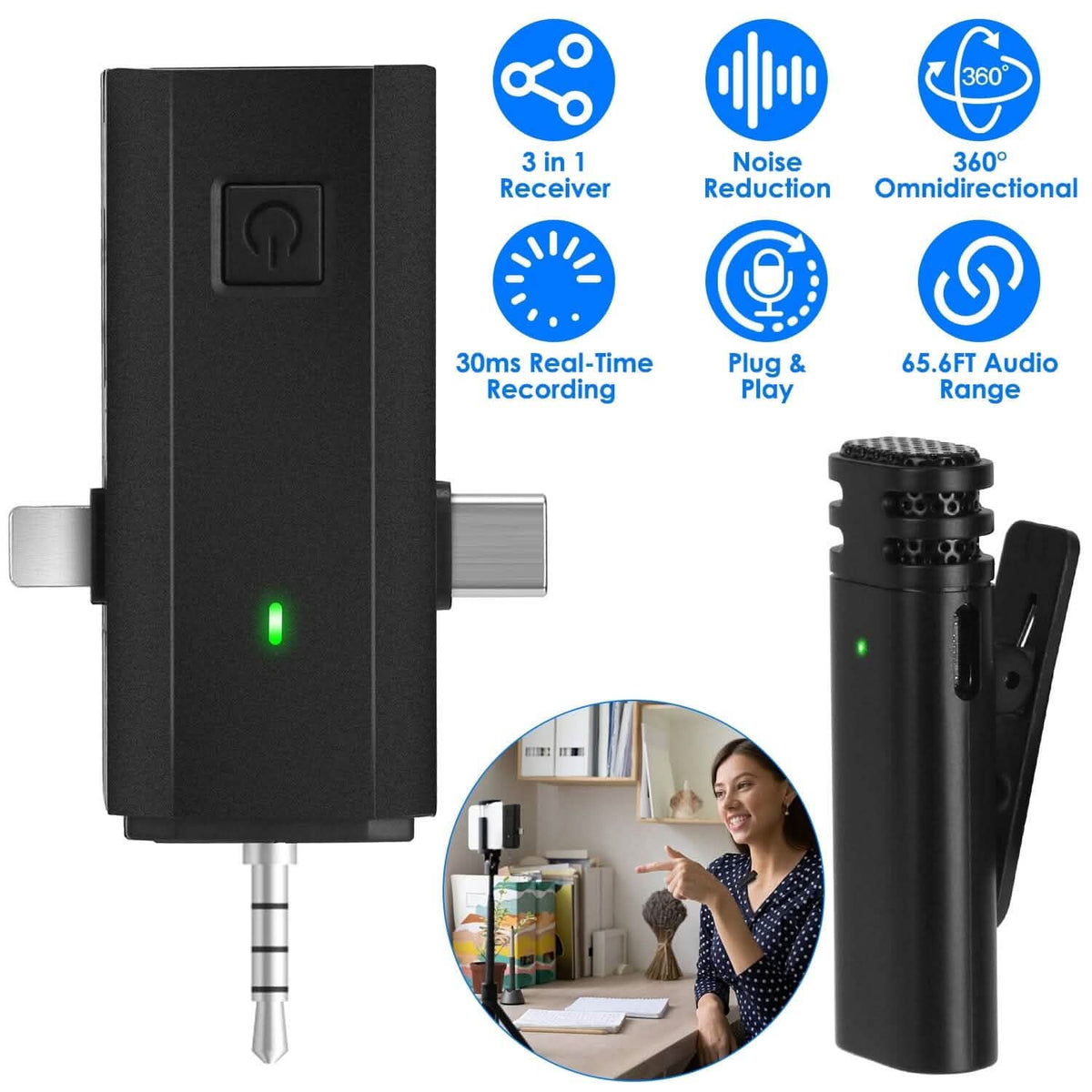 3-in-1 Wireless Clip On Microphone Omnidirectional Noise Reduction Plug - A-1 Thread Vault