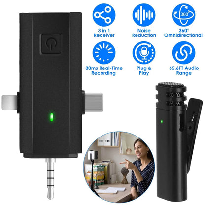 3-in-1 Wireless Clip On Microphone Omnidirectional Noise Reduction Plug - A-1 Thread Vault