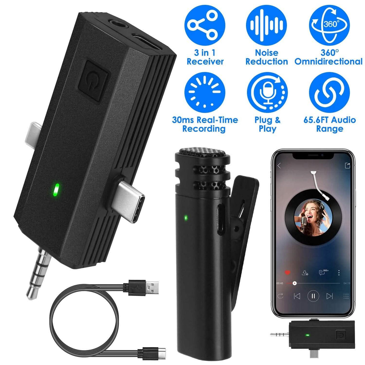 3-in-1 Wireless Clip On Microphone Omnidirectional Noise Reduction Plug - A-1 Thread Vault