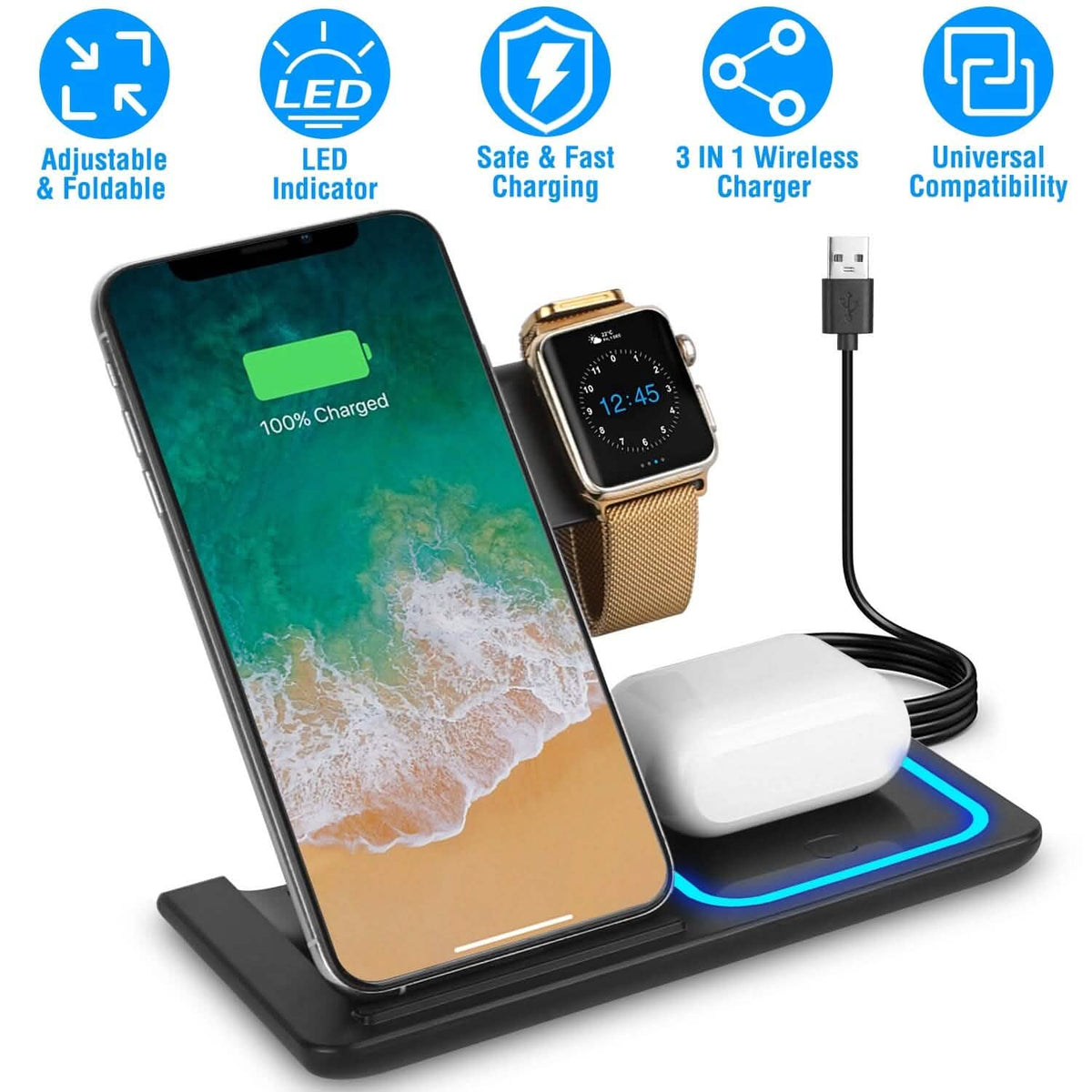 3-in-1 Wireless Fast Charging Station Dock Foldable - A-1 Thread Vault