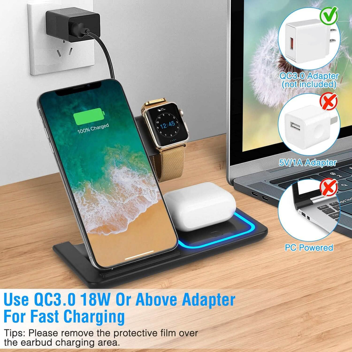 3-in-1 Wireless Fast Charging Station Dock Foldable - A-1 Thread Vault
