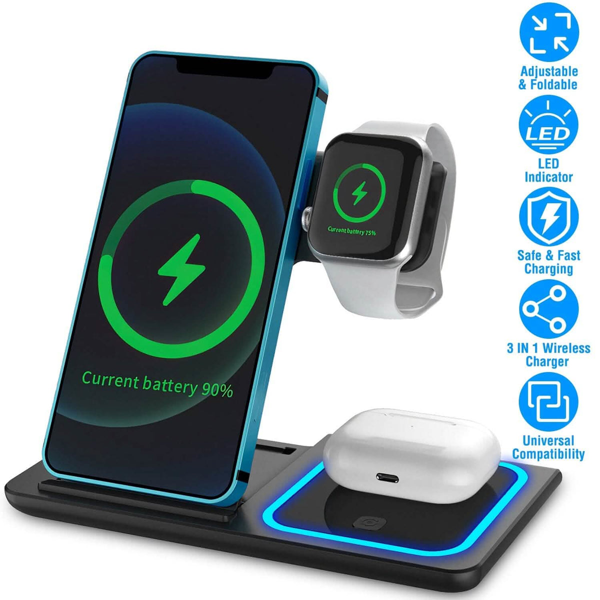 3-in-1 Wireless Fast Charging Station Dock Foldable - A-1 Thread Vault