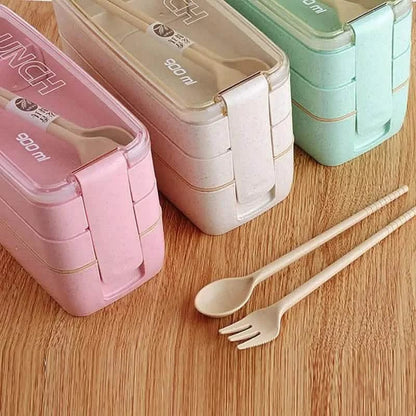 3-Layer Stackable Bento Box Japanese Lunch Box Kit with Spoon & Fork - A-1 Thread Vault