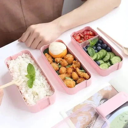 3-Layer Stackable Bento Box Japanese Lunch Box Kit with Spoon & Fork - A-1 Thread Vault