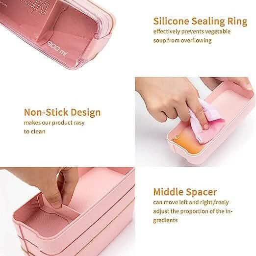 3-Layer Stackable Bento Box Japanese Lunch Box Kit with Spoon & Fork - A-1 Thread Vault