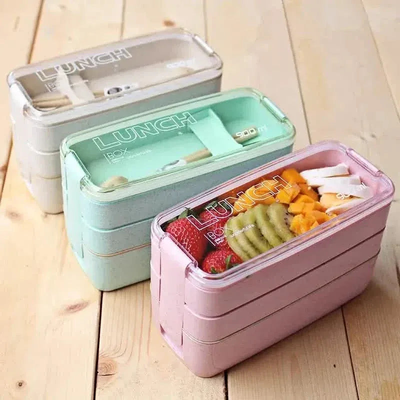3-Layer Stackable Bento Box Japanese Lunch Box Kit with Spoon & Fork - A-1 Thread Vault
