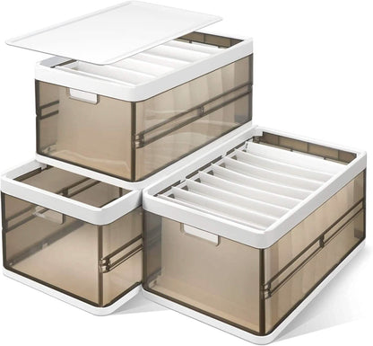 3-Pack: Foldable Storage Bin with Lid Stackable Plastic Closet Organizer - A-1 Thread Vault