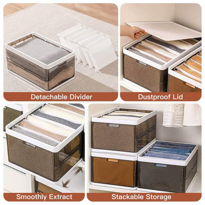 3-Pack: Foldable Storage Bin with Lid Stackable Plastic Closet Organizer - A-1 Thread Vault