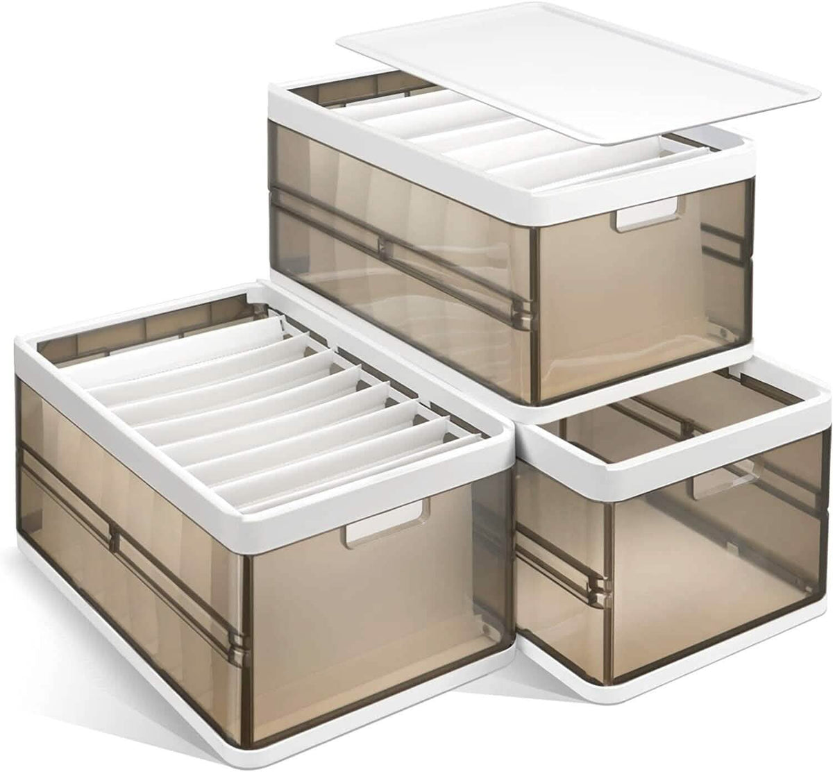 3-Pack: Foldable Storage Bin with Lid Stackable Plastic Closet Organizer - A-1 Thread Vault