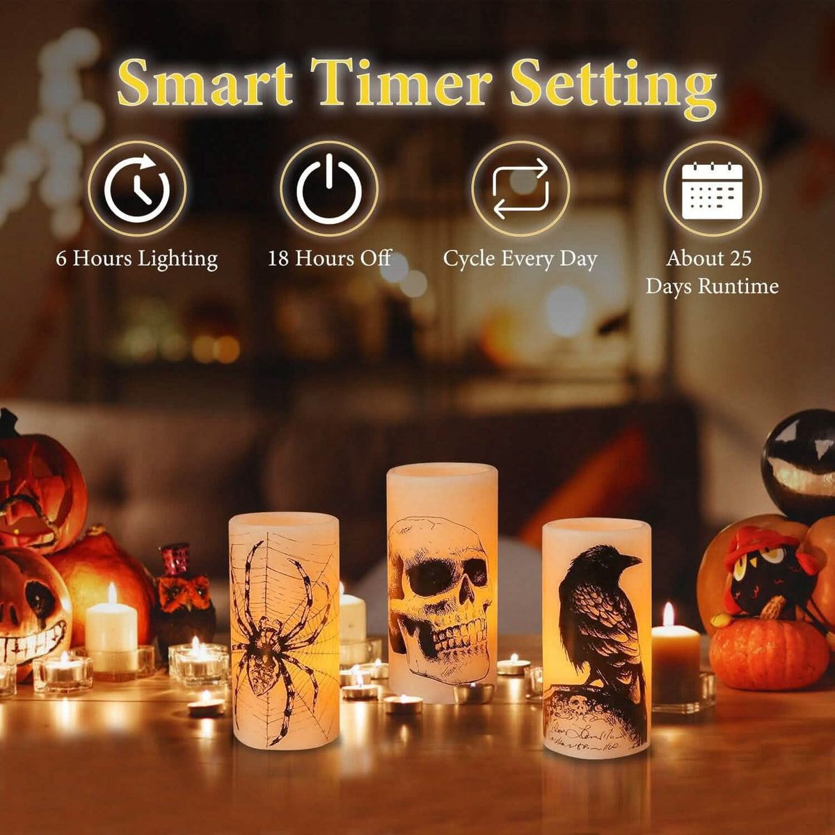 3-Pack: Halloween Battery Operated Flameless Candle Lamp with Timer Setting - A-1 Thread Vault