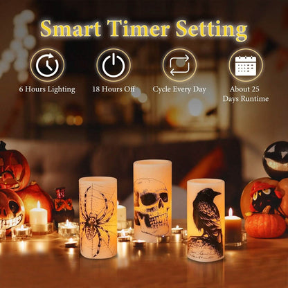 3-Pack: Halloween Battery Operated Flameless Candle Lamp with Timer Setting - A-1 Thread Vault