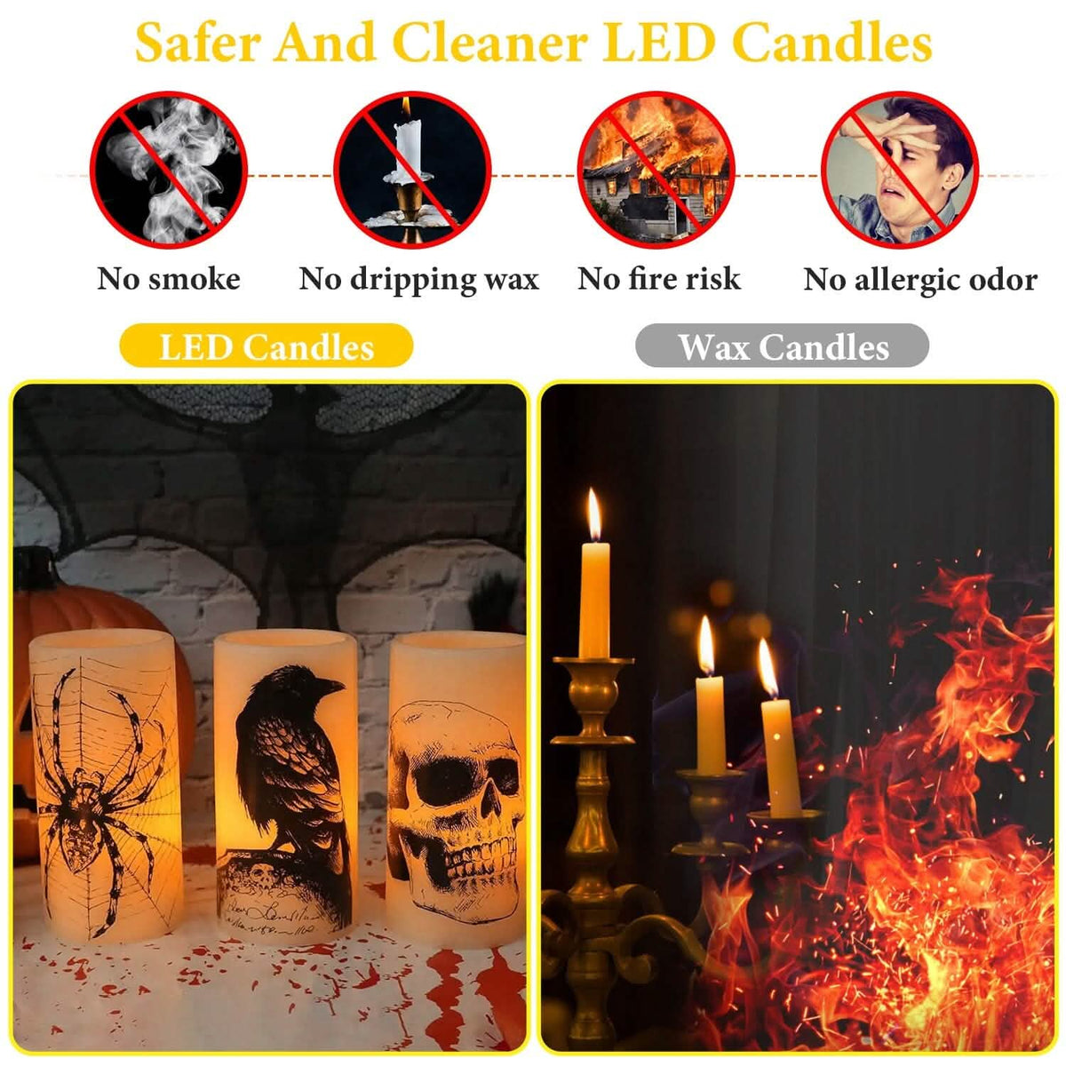 3-Pack: Halloween Battery Operated Flameless Candle Lamp with Timer Setting - A-1 Thread Vault