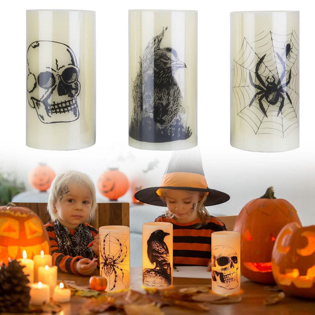 3-Pack: Halloween Battery Operated Flameless Candle Lamp with Timer Setting - A-1 Thread Vault