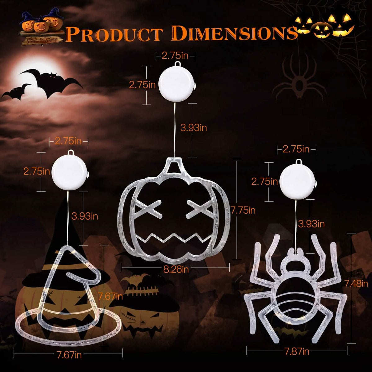3-Pack: Halloween Window Light with Suction Cup Hanging Holes - A-1 Thread Vault