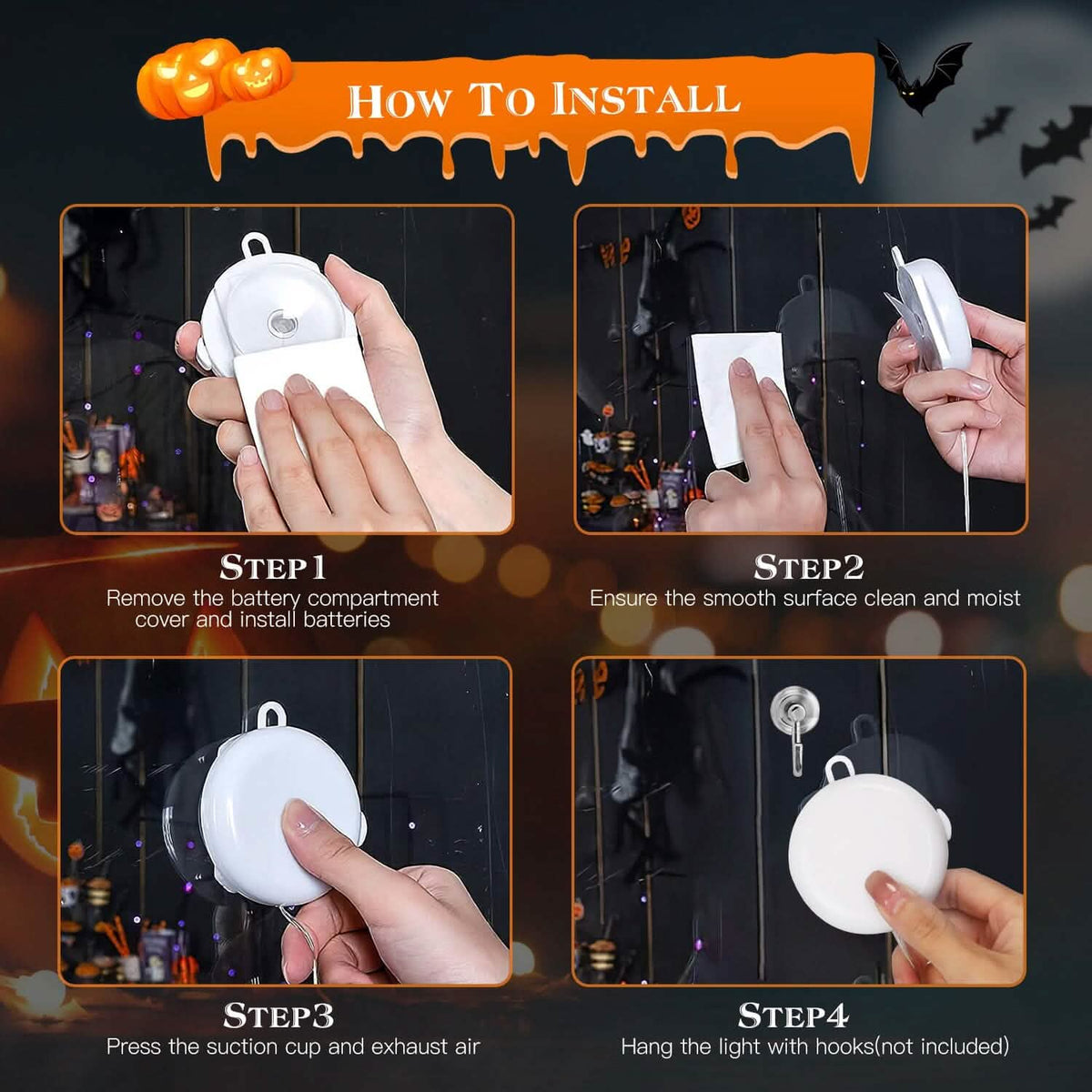 3-Pack: Halloween Window Light with Suction Cup Hanging Holes - A-1 Thread Vault