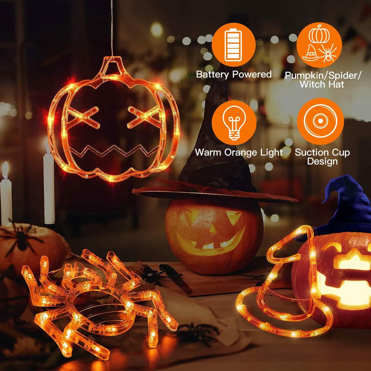 3-Pack: Halloween Window Light with Suction Cup Hanging Holes - A-1 Thread Vault