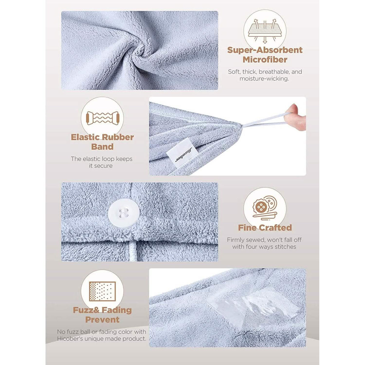 3-Pack: Hicober Microfiber Hair Towel - A-1 Thread Vault