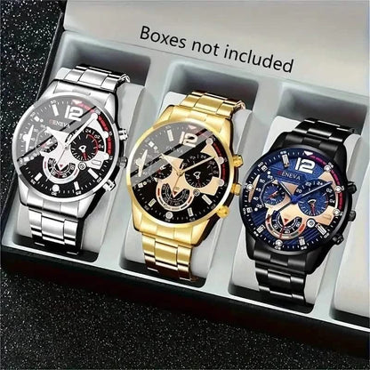 3-Pack: Luxury Men's Quartz Watch Set with Precision Time Scale - A-1 Thread Vault
