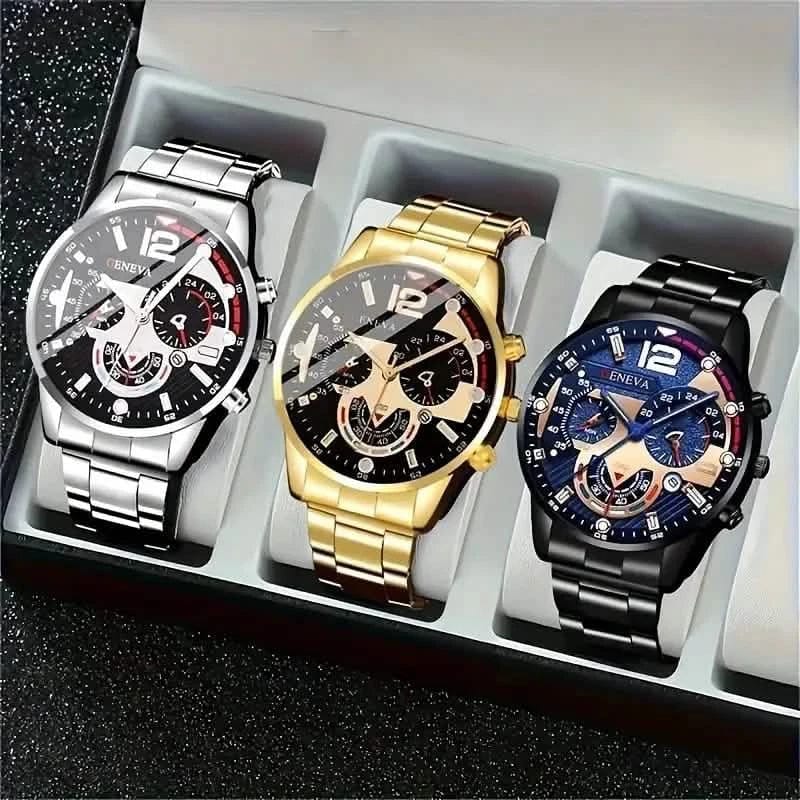 3-Pack: Luxury Men's Quartz Watch Set with Precision Time Scale - A-1 Thread Vault
