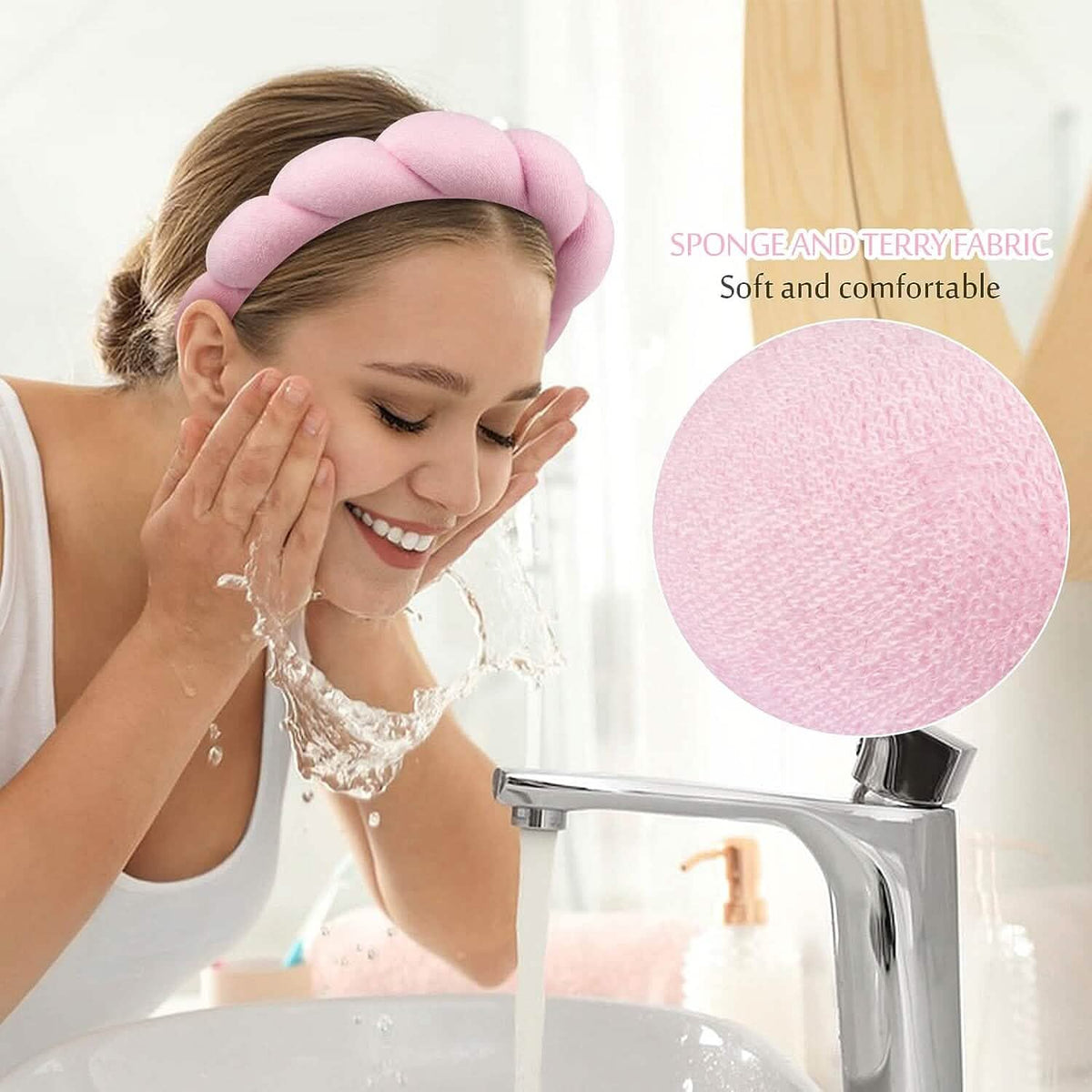 3-Pack: Puffy Terry Towel Cloth Fabric Sponge Face Wash Head Band - A-1 Thread Vault