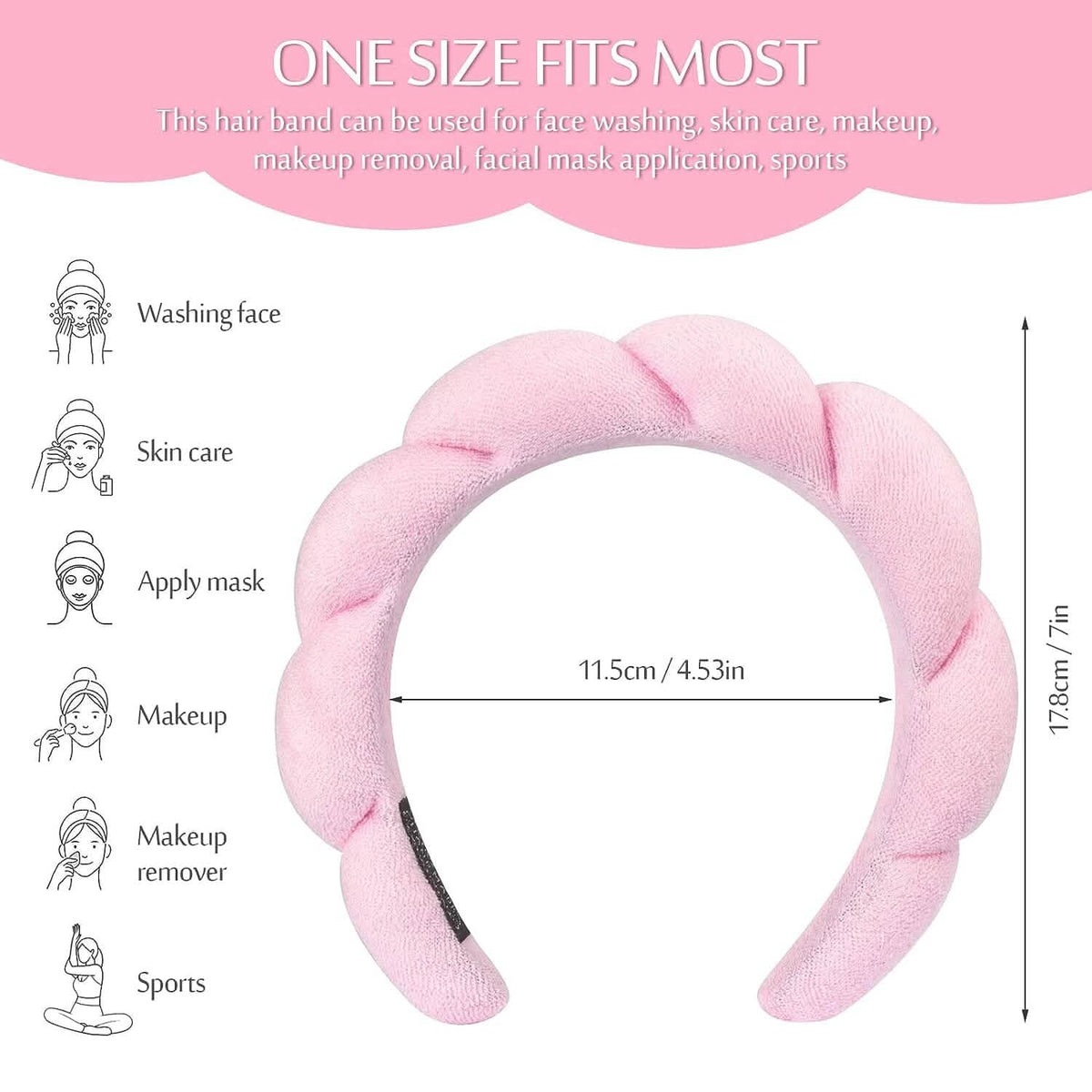 3-Pack: Puffy Terry Towel Cloth Fabric Sponge Face Wash Head Band - A-1 Thread Vault