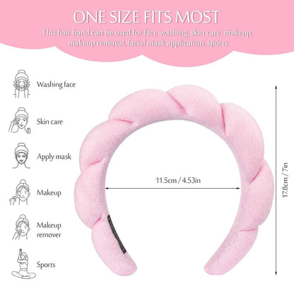 3-Pack: Puffy Terry Towel Cloth Fabric Sponge Face Wash Head Band - A-1 Thread Vault