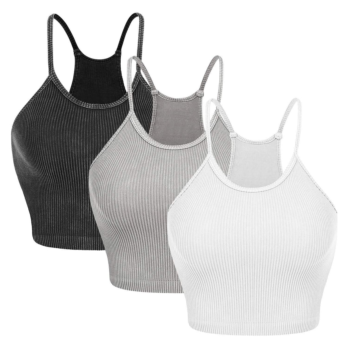 3-Pack: Women Crop Basic Tank Top Ribbed Knit Sleeveless - A-1 Thread Vault